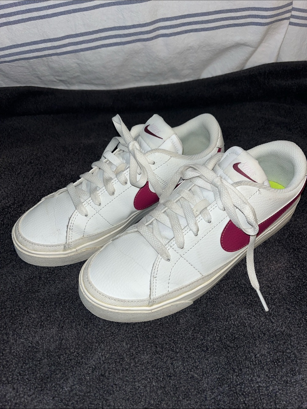 Nike White Low-Top Sneakers with Maroon Swoosh